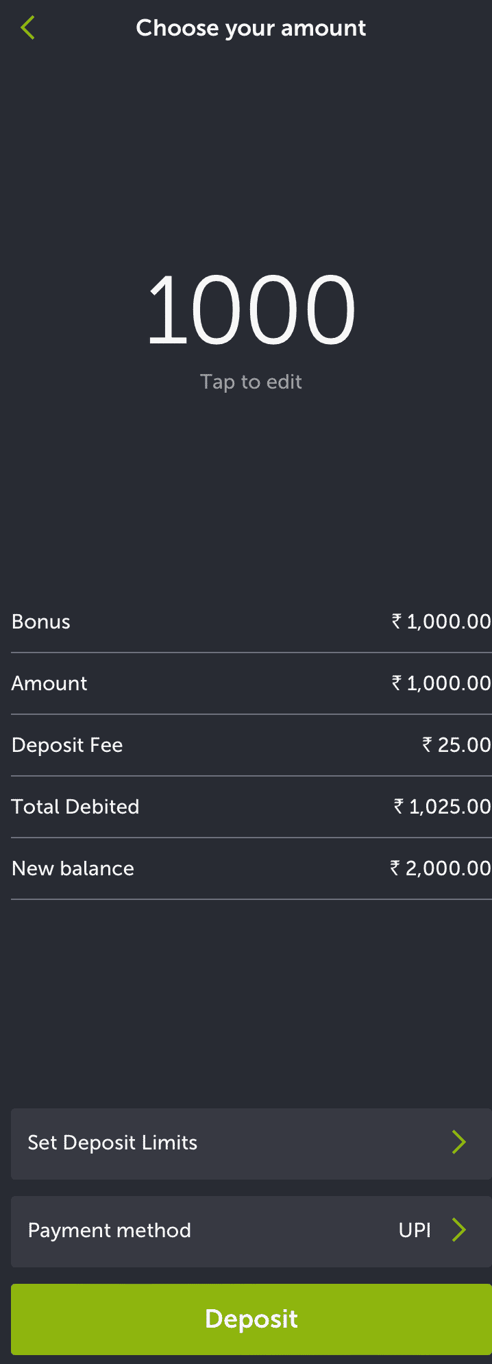 Choose how much to deposit.