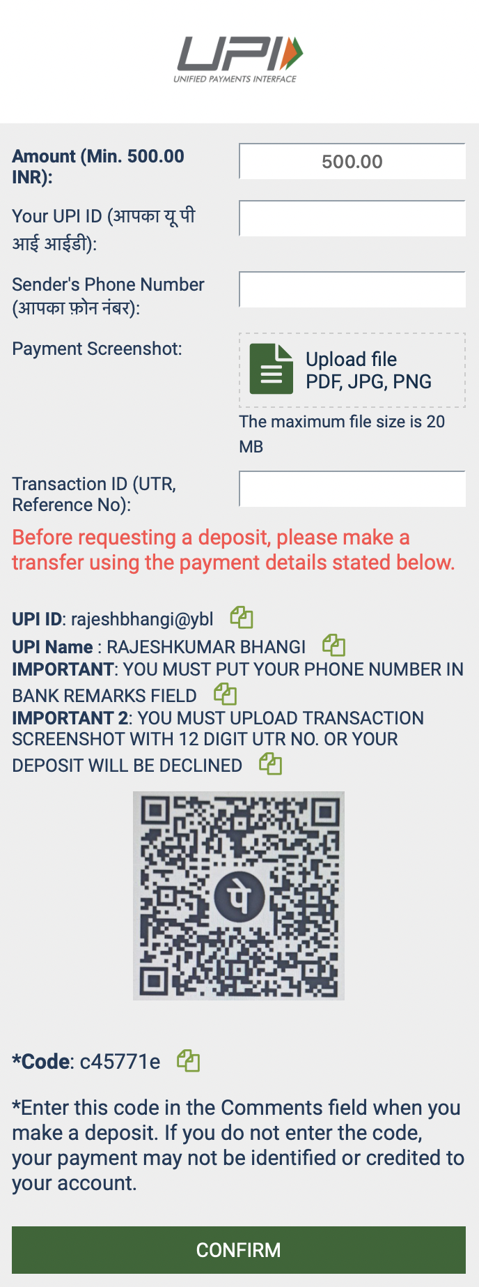 UPI deposit with MelBet.